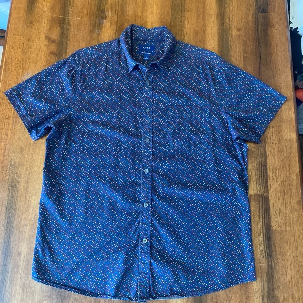 Apt. 9 Men's Shirt Large Navy multi color Patterned Button Down Seriously Soft